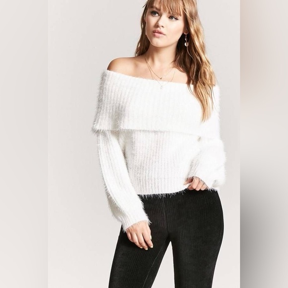 Forever 21 size S off the shoulder fuzzy sweater - Picture 1 of 7